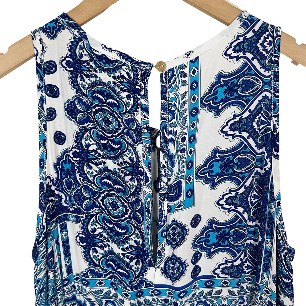 LOFT Paisley Print Wide Leg Cropped Jumpsuit Blue and White Size Medium - Picture 5 of 9